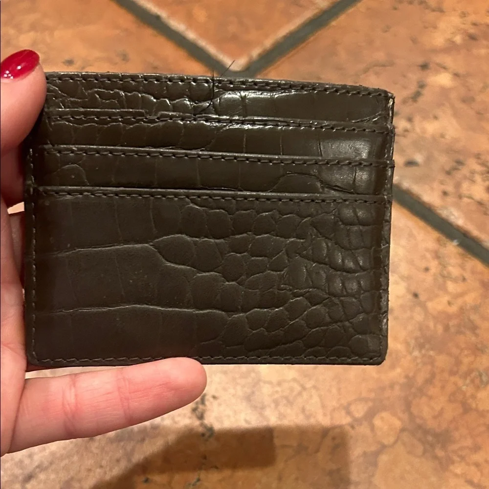 Guess Embossed Leather Card Holder - Brown